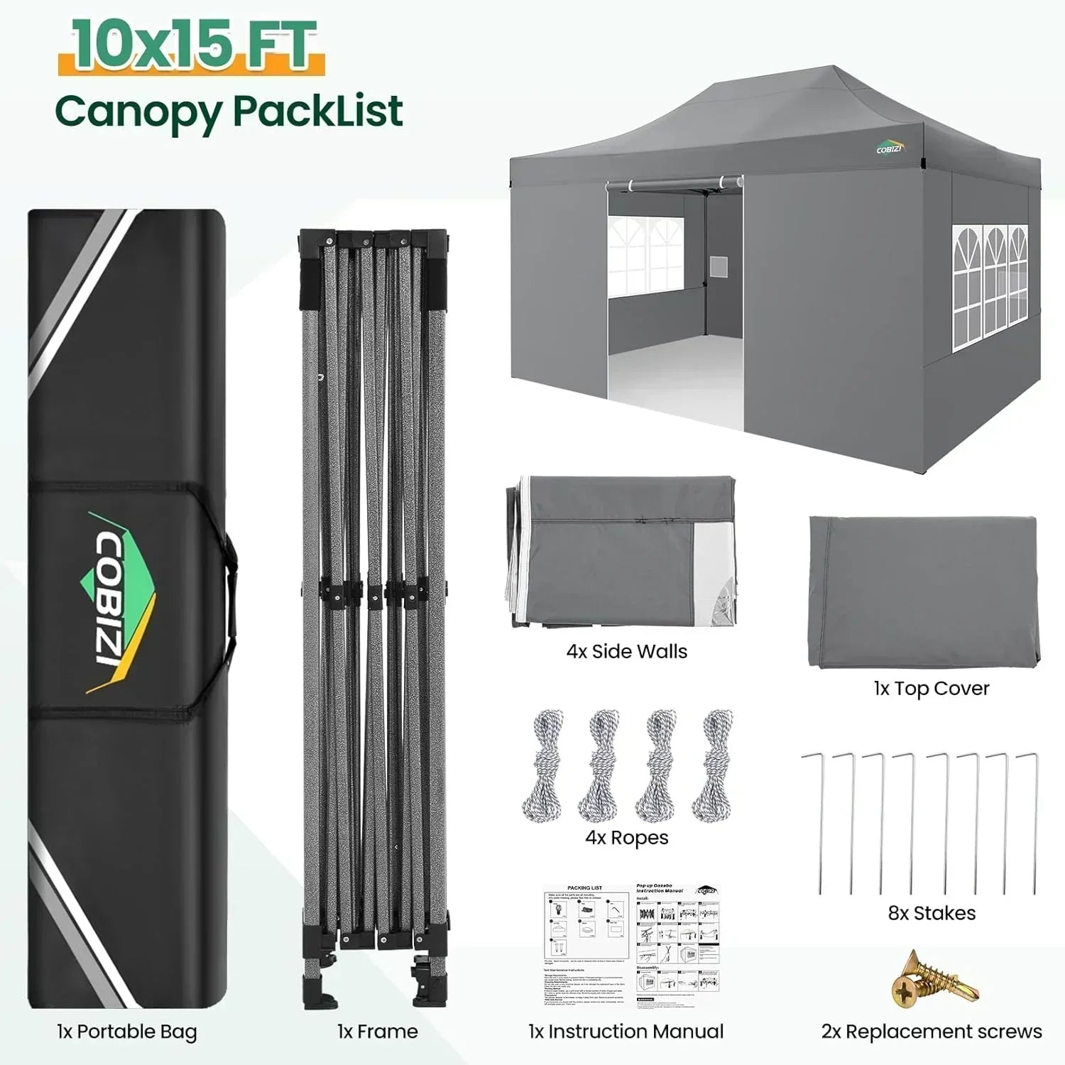 COBIZI 10x20 Heavy Duty Pop up Canopy Tent 6 sidewalls Commercial Canopy Wedding Party Tents